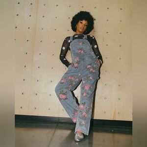 Dressed in Lala 90s Throwback Floral Denim Boyfriend Overalls NWT
